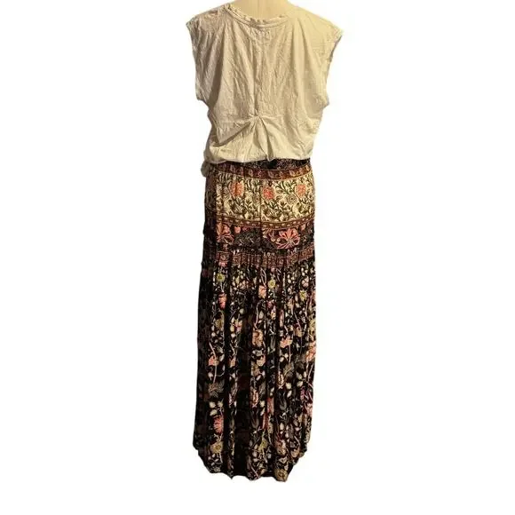 Jen’s Pirate Booty Maxi Skirt Small Boho Floral Tiered India Viscose 42” Length - Picture 5 of 8